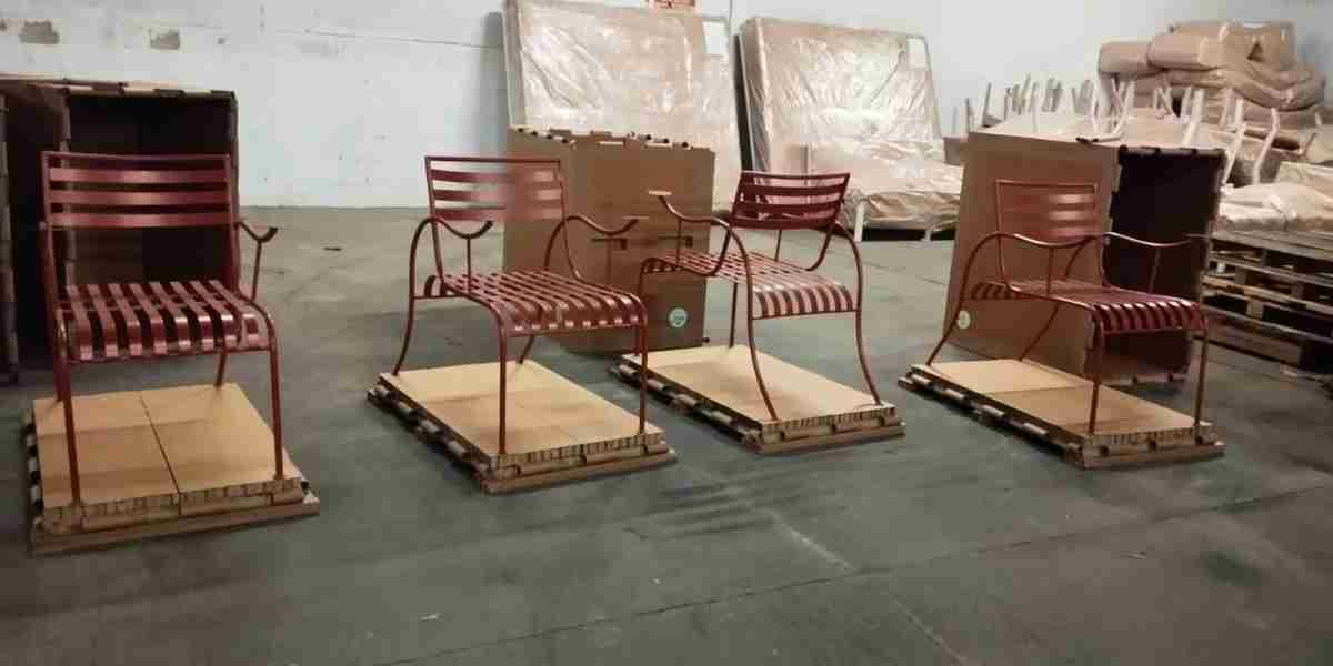 Bespoke chairs placed on Rebul pallets before packaging is sealed
